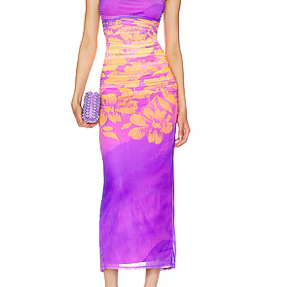 AFRM Vibrant Marlo Maxi Purple and Orange tropical floral dress, size L